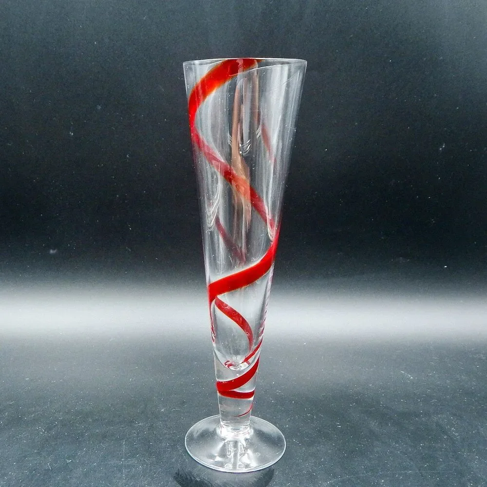 Pier 1 Imports SWIRLINE Red Tall Pilsner Beer Glasses Barware Mouth Blown 10 In